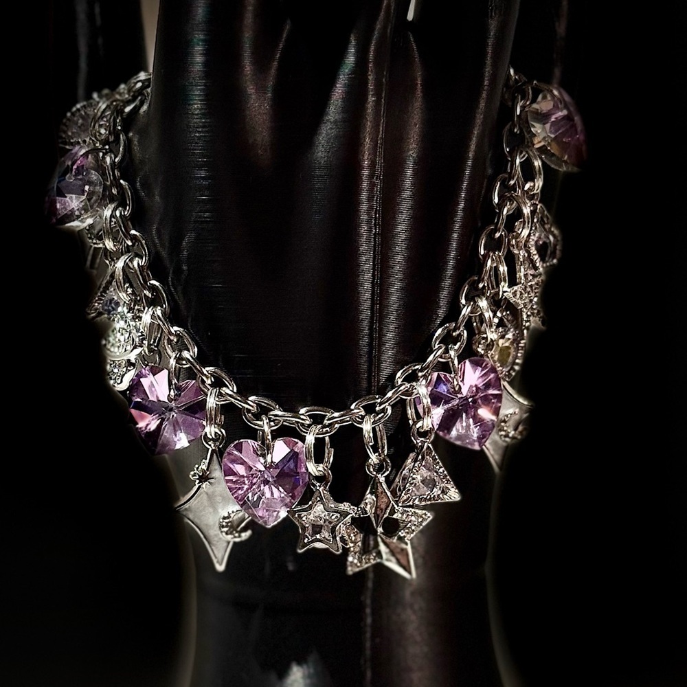 Silver and Purple Star Charm Bracelet